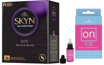 Набір з SKYN Elite 36 шт + збуджувальні краплі Sensuva ON Arousal Oil for Her Ice (5 мл) SOS10248 фото