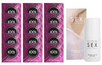Комплект EXS Extra Thick 15 шт + Bijoux Indiscrets SLOW SEX Arousal Sex Oil CBD SOS14702 фото