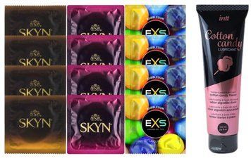Комплект: Лубрикант Intt Cotton Candy (100мл) +8 шт. SKYN+4 шт. EXS BUBBLEGUM SOS10450 фото