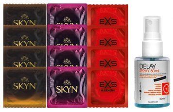 Комплект: Пролонгатор LOVELY LOVERS DELAY SPRAY 50 ML + 8 шт SKYN + 4 шт EXS Warming SOS10826 фото