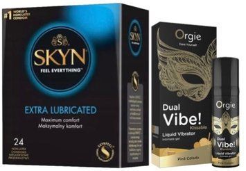 Набір з SKYN Extra Lube (24 шт) + Рідкий вібратор SEXY VIBE "Коктейль Піна Колада" DUAL VIBE! (15 мл) від Orgie  SOS10098 фото