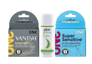 Набір : ONE Super Sensitive Triple Set (3 шт) , ONE Vanish Triple Set (3 шт) та Лубрикант Pjur Woman Aloe &ndash; 30 мл SOS994 фото