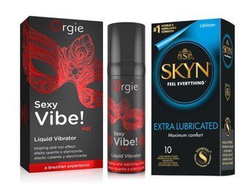 SKYN Extra Lube &ndash; 10 шт и Жидкий ORGIE SEXY VIBE HOT, 15 мл + согревающий эффект SOS813 фото
