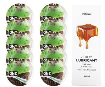 Комплект ONE Mint Chocolate 10 шт. + Лубрикант Satisfyer Juicy Lubricant Creamy Caramel (300 мл) SOS12400 фото