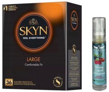 Набір з SKYN Large (36 шт) + Рідкий вібратор 5th Paradise Liquid Vibrator &mdash; Червоні ягоди (10 мл)  SOS9952 фото