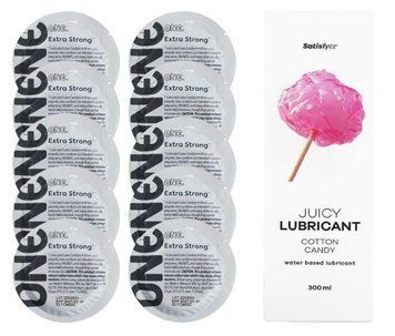 Комплект ONE Extra strong 10 шт. + Лубрикант Satisfyer Juicy Lubricant Cotton Candy (300 мл) SOS12250 фото