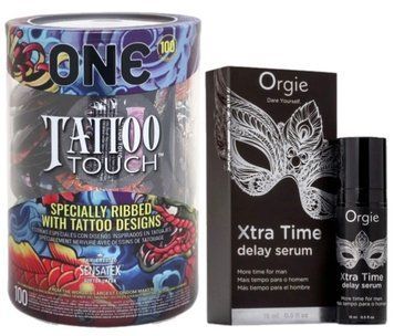 Набор из ONE Tattoo Touch, 100 шт + Пролонгатор Orgie Xtra Time Delay Serum, 15 мл SOS9147 фото