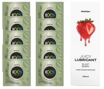 Комплект: из EXS Snug Fit 10 шт + Лубрикант Satisfyer Juicy Blast Berry water based 300 мл SOS11310 фото