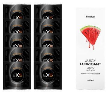 Набор: EXS Black Latex 10 шт. + Лубрикант Satisfyer Melty Melon 300 мл SOS11159 фото