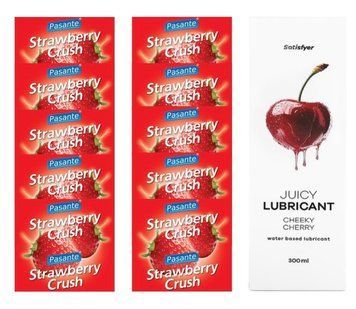 Комплект Pasante Strawberry 10шт. + Лубрикант Satisfyer Juicy Lubricant Cheeky Cherry 300 мл SOS11651 фото