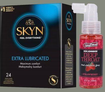 Набір SKYN Extra Lube 24 шт + Спрей Doc Johnson GoodHead Deep Throat Spray Sweet Strawberry 59 мл SOS5843 фото