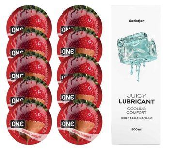 ONE Chocolate Strawberry 10 шт. + Лубрикант Satisfyer Cooling Comfort 300 мл SOS12450 фото
