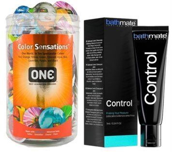 Набор из ONE Color Sensations 100 шт + Пролонгатор Bathmate Control (7 мл) SOS9181 фото