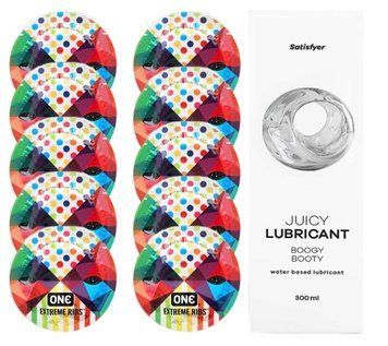 Комплект One Extreme ribs 10 шт. + Лубрикант Satisfyer Juicy Lubricant Boogy Booty (300 мл) SOS12150 фото