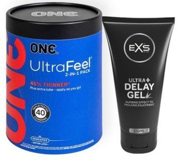 Набор из ONE UltraFeel 2-in-1 Pack 40 шт + Пролонгатор EXS Delay Gel Ultra+ 100ml SOS9098 фото