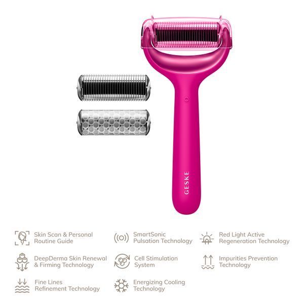 Электронный роллер для лица и тела с микроиглами GESKE MicroNeedle Face&Body Roller 8в1 magenta HB0197 фото