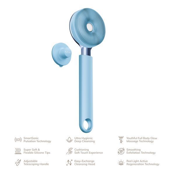 Звуковая светодиодная щетка для всего тела GESKE Sonic LED Full-Body Brush&Intensive Exfoliator 9в1 aquamarine HB0384 фото