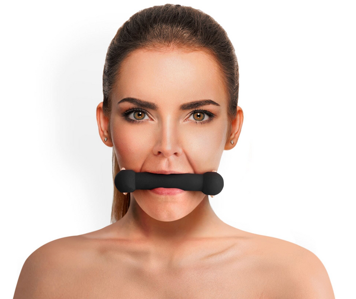 Кляп-паличка із силікону та натуральної шкіри Art of Sex Gag Stick Silicone, чорний SO6705 фото