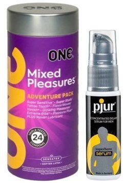 Набор из 24 шт ONE Mixed Pleasures + Пролонгатор pjur Superhero Serum 20 мл SOS9343 фото