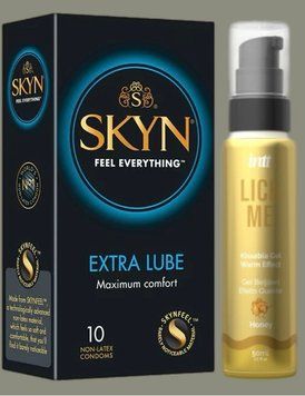 Набор Skyn ​​Extra Lube 10 штук+Гель INTT Lick Me Kissable Gel Honey 50 мл SOS5258 фото