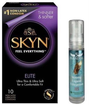 Набір з SKYN Elite (10 шт) + Рідкий вібратор потужний смак: 5th Paradise Liquid Vibrator &mdash; Кола (10 мл) SOS9753 фото