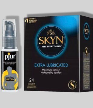 SKYN Extra Lube 24 шт + Пролонгатор pjur Superhero Serum 20 мл SOS5694 фото