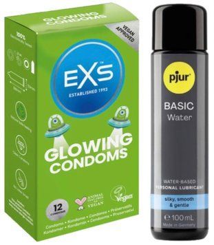 Комплект EXS Glowing 12 шт + Pjur Basic Waterbased 100 мл SOS13605 фото