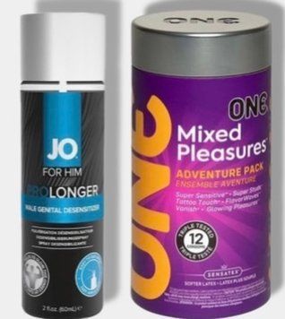 ONE Mixed Pleasures, 12 шт - Пролонгатор JO Prolonger Spray with Benzocaine (60 мл) SOS6075 фото