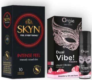 SKYN Intense Feel 10 шт + Orgie Dual Vibe! Strawberry Gin & Tonic 15 мл SOS6952 фото
