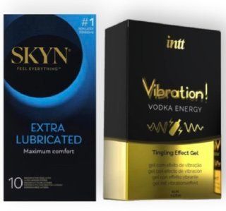 Skyn Exstra Lube 10 штук + Intt Vibration Vodka (15 мл) SOS7002 фото