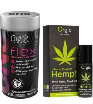 ONE Flex 10 шт+Усилитель оргазма Orgie Intense Orgasm Hemp! с маслом каннабиса (15 мл) SOS6425 фото