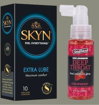 Набір Skyn Extra Lube 10 штук + Спрей Doc Johnson GoodHead DeepThroat Spray - Sweet Strawberry 59 мл SOS5198 фото