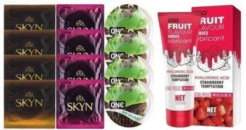 Комплект: Лубрикант OLO со вкусом клубники (120 мл) + 8 шт. SKYN + 4 шт. ONE Mint Chocolate SOS10627 фото