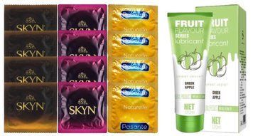 Комплект: Лубрикант OLO со вкусом яблока (120 мл) + 8 шт. SKYN + 4 шт. Pasante Naturelle SOS10727 фото