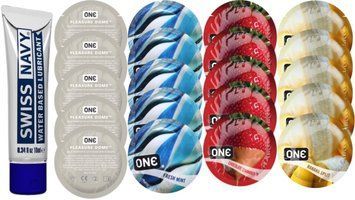 Набор из Swiss Navy Water-Based 10 мл + ONE  Dome + ONE Mint + ONEChocolateStrawberry + ONEBanana SOS8542 фото