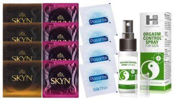 Комплект: Пролонгатор SHS Orgasm Control Spray 15 мл + 8 шт SKYN + 4 шт Pasante Silk SOS10921 фото