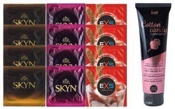 Комплект: Лубрикант Intt Cotton Candy (100мл) +8 шт. SKYN+4 шт. EXS STRAWBERRY SUNDAE SOS10451 фото