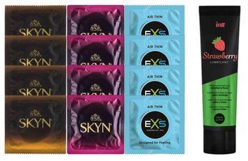 Комплект: Лубрикант Intt Strawberry (100 мл) + 8 шт SKYN + 4 шт EXS Air Thin SOS10399 фото