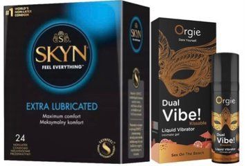 Набір з SKYN Extra Lube (24 шт) + Рідкий вібратор SEXY VIBE "Коктейль Секс на пляжі" DUAL VIBE! (15 мл) від Orgie  SOS10099 фото