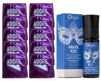 Комплект Pasante Adore Extra Sure 10 шт + Orgie Greek Kiss (50 мл)  SOS14172 фото