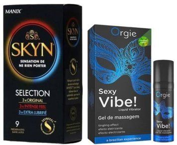 Набор из SKYN Selection (9 шт) + Жидкий вибратор SEXY VIBE для чувствительных, 15 мл ORGIE SOS9703 фото