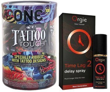 Набор из ONE Tattoo Touch, 100 шт + Пролонгатор Orgie Time Lag 2 Delay Spray, 10 мл SOS9148 фото