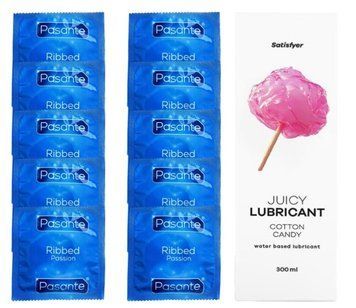 Набір Pasante Ribbed 10 шт. + Лубрикант Satisfyer Juicy Lubricant Cotton Candy (300 мл) SOS12101 фото