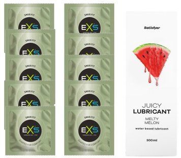 Комплект: из EXS Snug Fit 10 шт + Лубрикант Satisfyer Juicy Melty Melon water based 300 мл SOS11311 фото