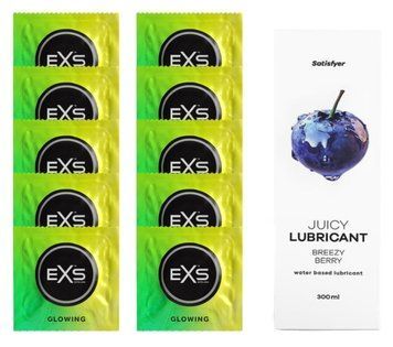 Комплект: EXS Glow in the Dark 10 шт. + Лубрикант Satisfyer Breezy Berry 300 мл SOS11361 фото