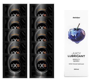 Набор: EXS Black Latex 10 шт. + Лубрикант Satisfyer Breezy Berry 300 мл SOS11160 фото