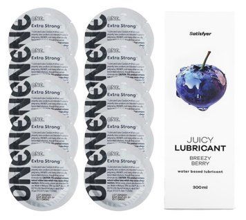 XКомплект ONE Extra strong 10 шт. + Лубрикант Satisfyer Juicy Lubricant Breezy Berry (300 мл) SOS12251 фото