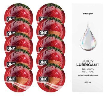 ONE Chocolate Strawberry 10 шт. + Лубрикант Satisfyer Naughty Neutral 300 мл SOS12451 фото