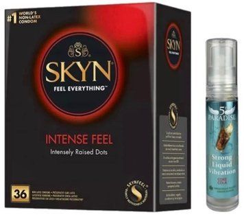 Набір з SKYN Intense Feel (36 шт)  + рідки вібратор 5th Paradise Liquid Vibrator &mdash; Кола (10 мл)  SOS9853 фото