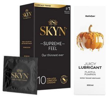Комплект Лубрикант Satisfyer Juicy Playful Pumpkin 300 мл + Skyn Supreme Feel 10 шт SOS12871 фото